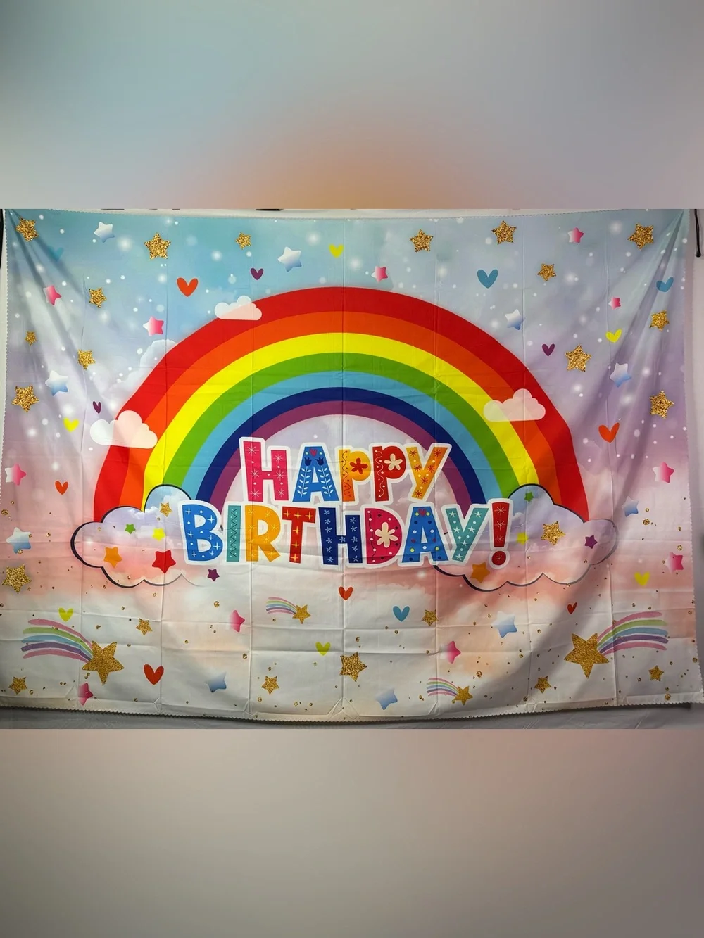 Large Rainbow Theme Happy Birthday Backdrop Banner 7x5ft.